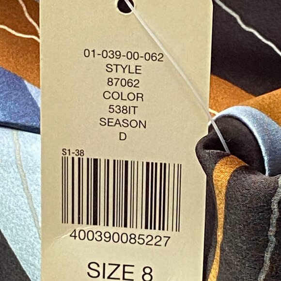 NWT i.e. Womens 100% Silk Blouse Shirt Sz 8 (M) 3/4 Sleeve Blue/Brown Abstract - Picture 11 of 11